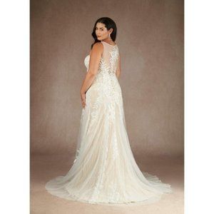 NWT Azazie Konstantin Lace Mermaid Sequin Tulle Illusion Back Boho Wedding Gown